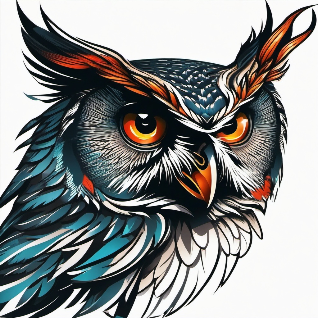 Angry Owl Tattoo - Capture the fierce and intense side of owls with an angry owl tattoo.  simple color tattoo,vector style,white background