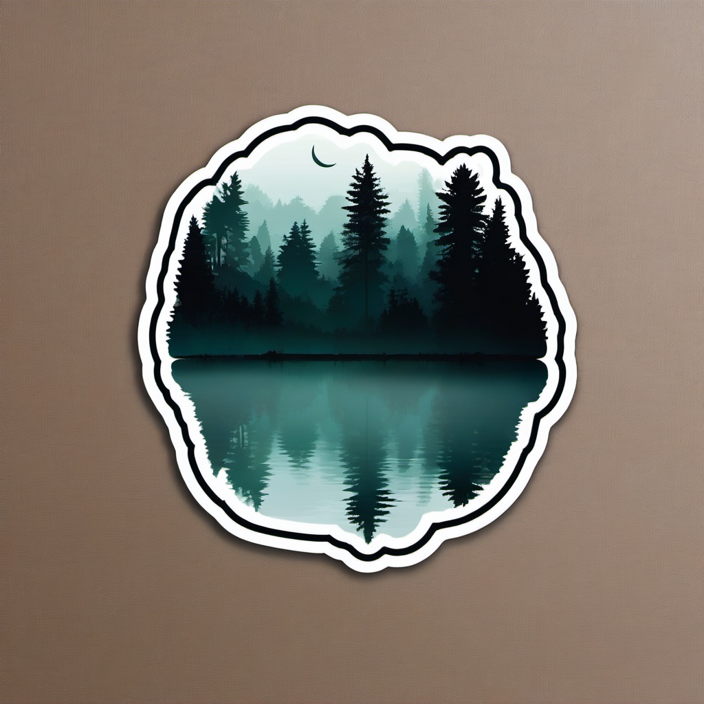 Foggy forest lake sticker- Enchanted and serene, , sticker vector art, minimalist design