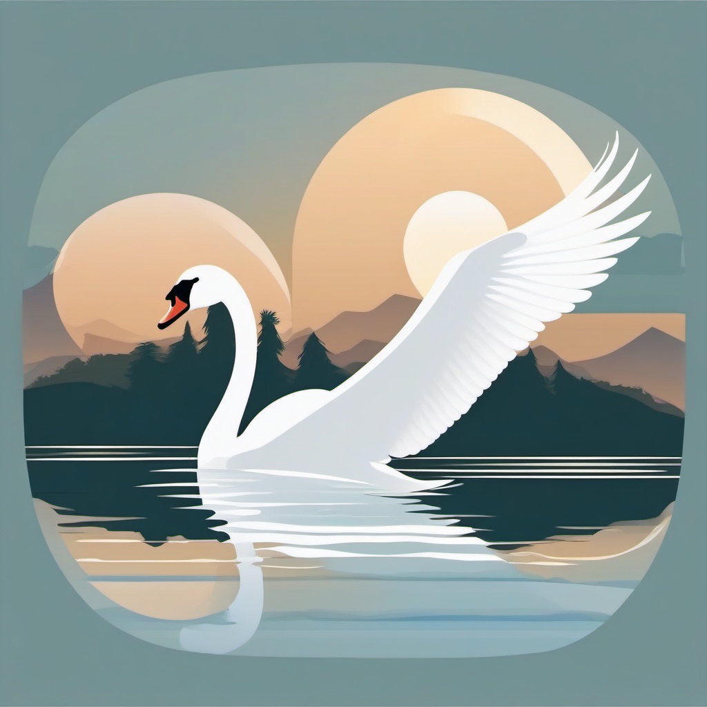 Mute Swan Sticker - A graceful mute swan gliding on a serene lake, ,vector color sticker art,minimal