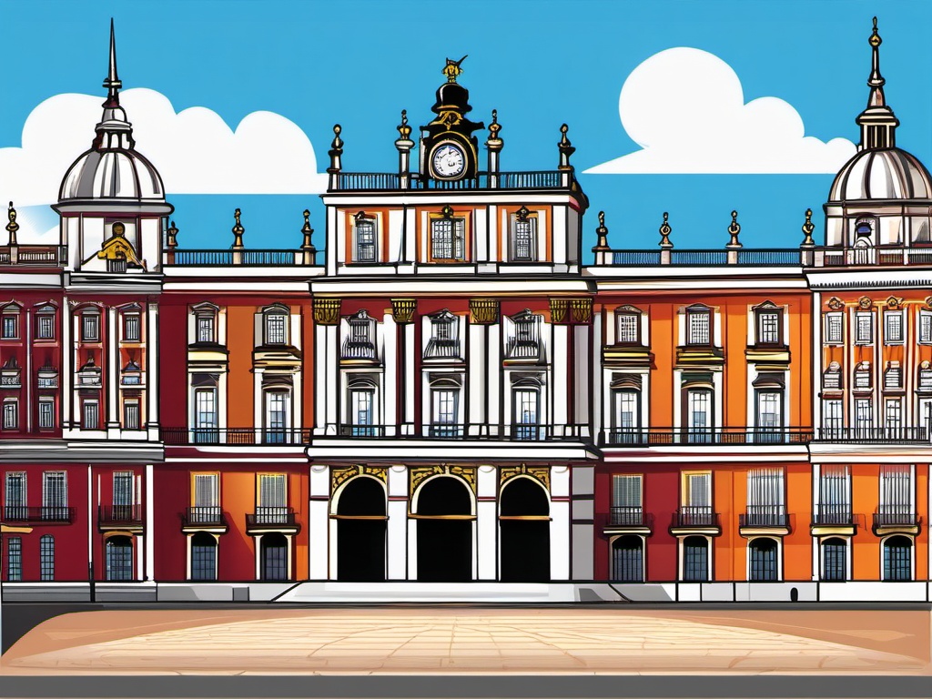 Madrid clipart - Royal Palace of Madrid and Plaza Mayor, ,color clipart vector style