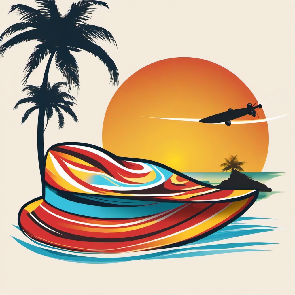 Surfboard clipart - surfboard and sun hat  vector clipart