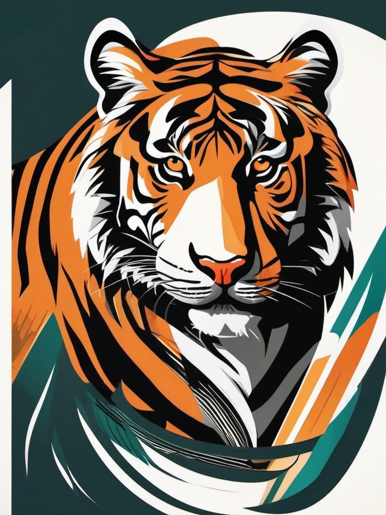 Tiger Clip Art - Powerful tiger with striking stripes,  color vector clipart, minimal style