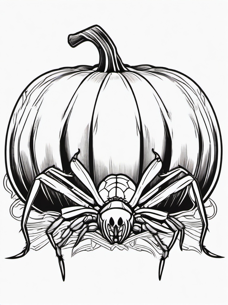 Pumpkin with Spider Coloring Pages - Creepy Spider Crawling Over a Pumpkin  minimal black outline printable sheet, coloring page