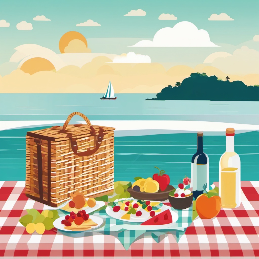 Picnic by the Sea clipart - Picnic overlooking the ocean, ,vector color clipart,minimal