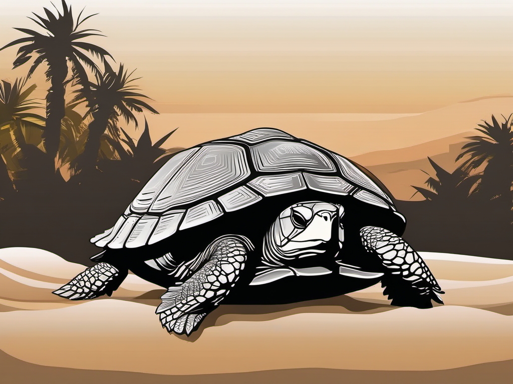 Turtle Shell - Resting peacefully in the shade, the turtle withdraws into its protective shell, embracing solitude.  vector art, clipart, minimal