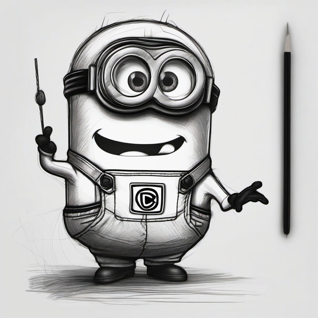 drawing of a minion playing  minimal rough sketch scribbles,doodles,black and white