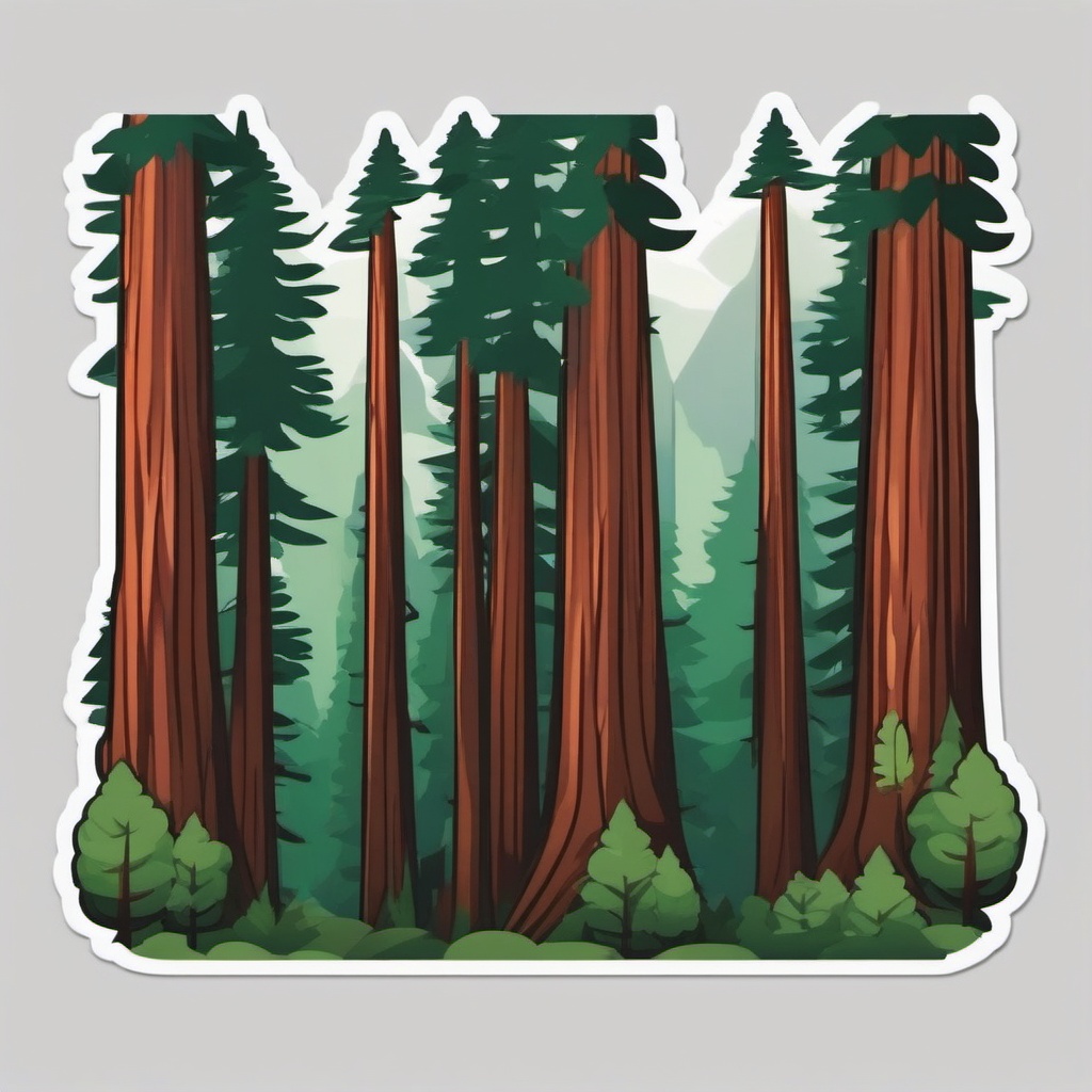 Redwood Forest Emoji Sticker - Towering giants in a mystical woodland, , sticker vector art, minimalist design