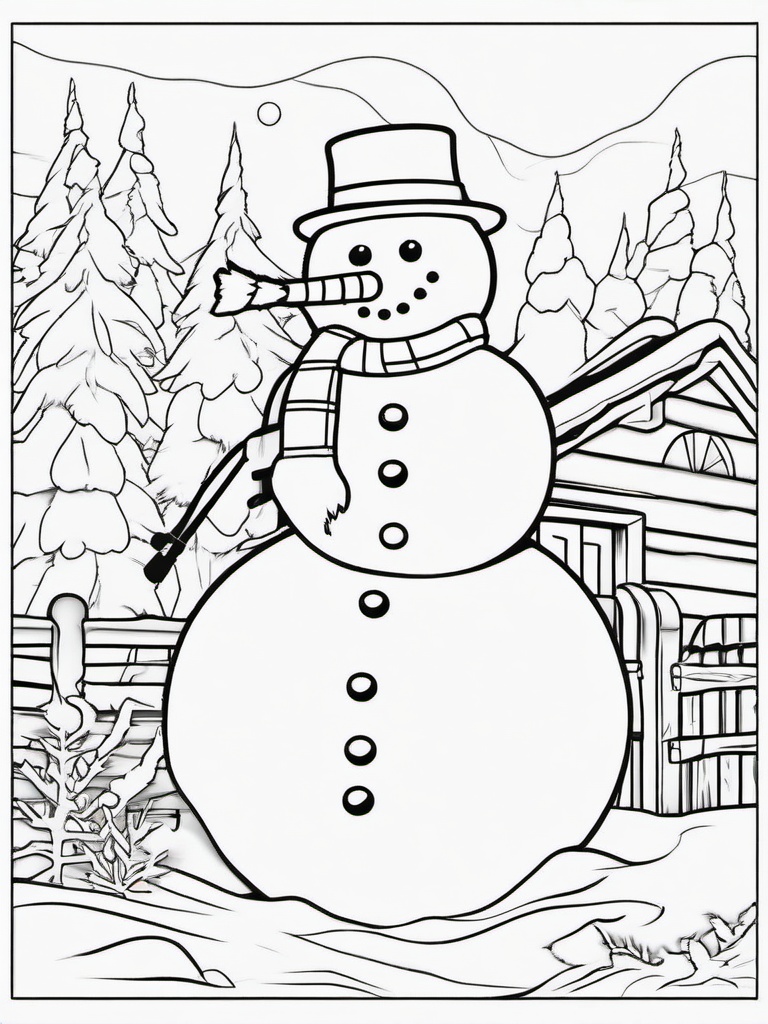 Santa with Snowman Coloring Pages - Building a Snowman with Friends  minimal black outline printable sheet, coloring page