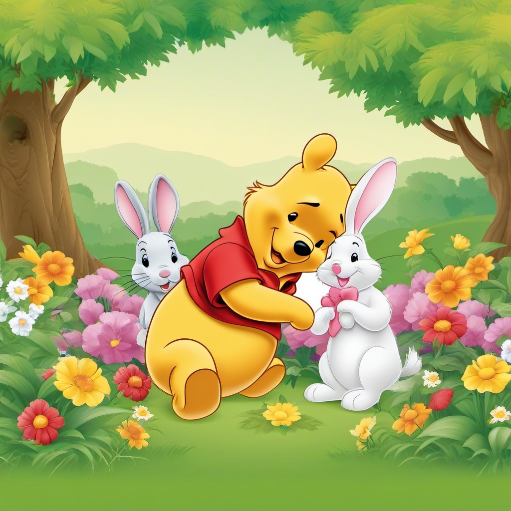 Winnie The Pooh clipart - Pooh and Rabbit in a garden  vector clipart