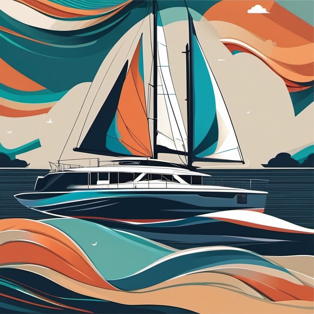 Sailing Catamaran Sticker - Dual-hull elegance, ,vector color sticker art,minimal