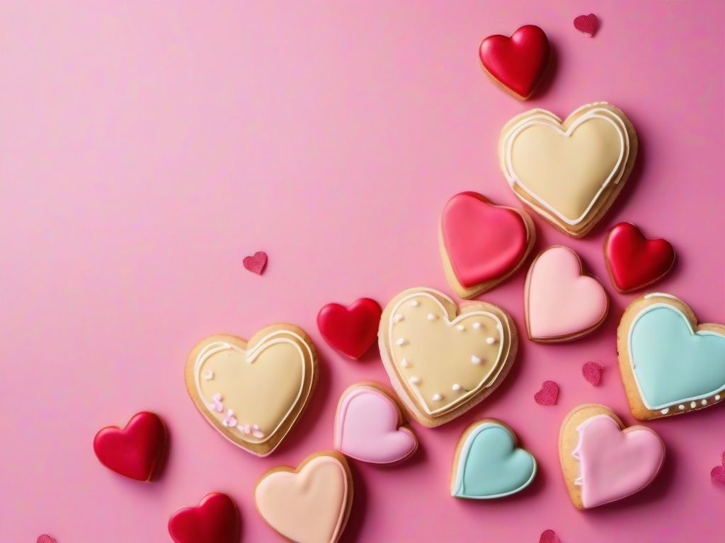 Valentine's Day background - Valentine's cookies in heart shapes with pastel icing  aesthetic background wallpaper