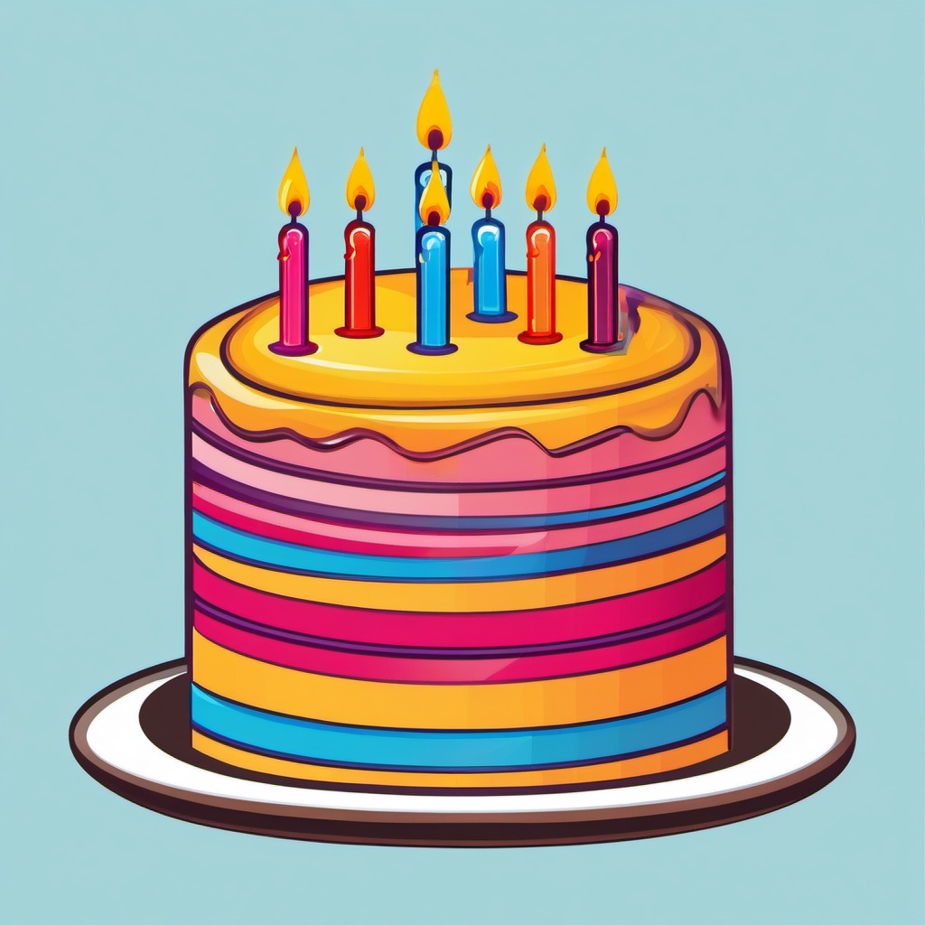 Birthday Cake clipart - Colorful birthday cake with candles, ,vector color clipart,minimal