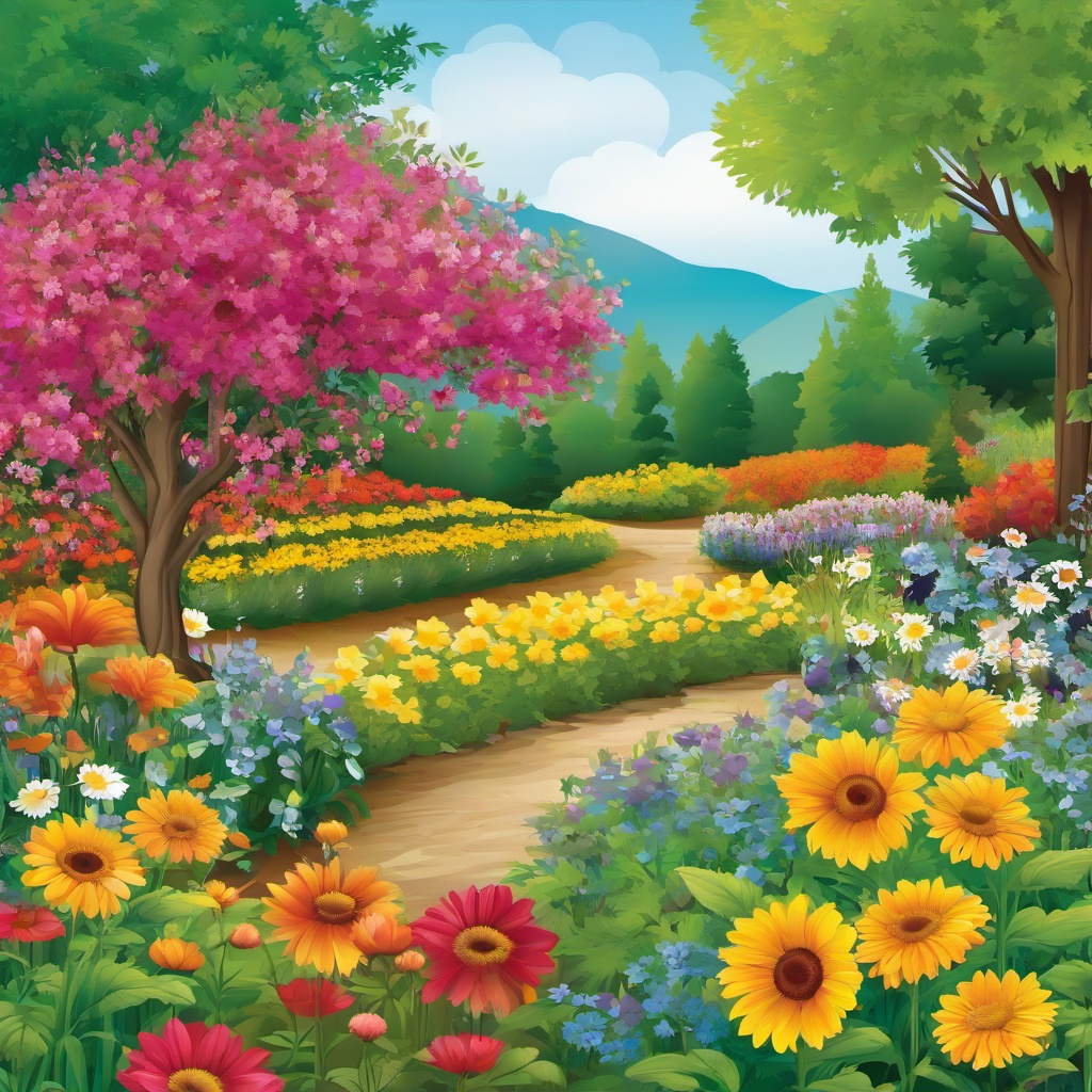 August clipart - August in a colorful garden  