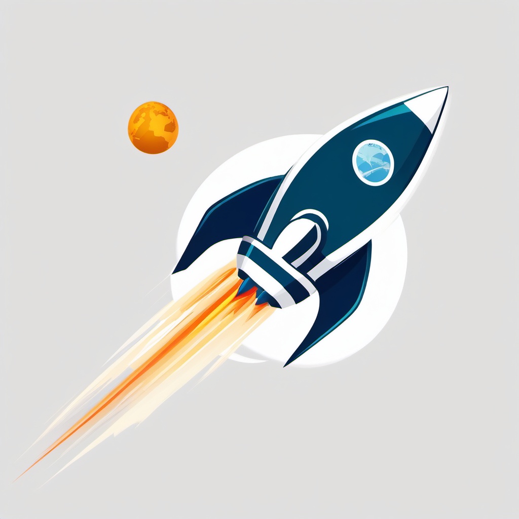 Rocket zooming past the Earth clipart.  vector style illustration, white background