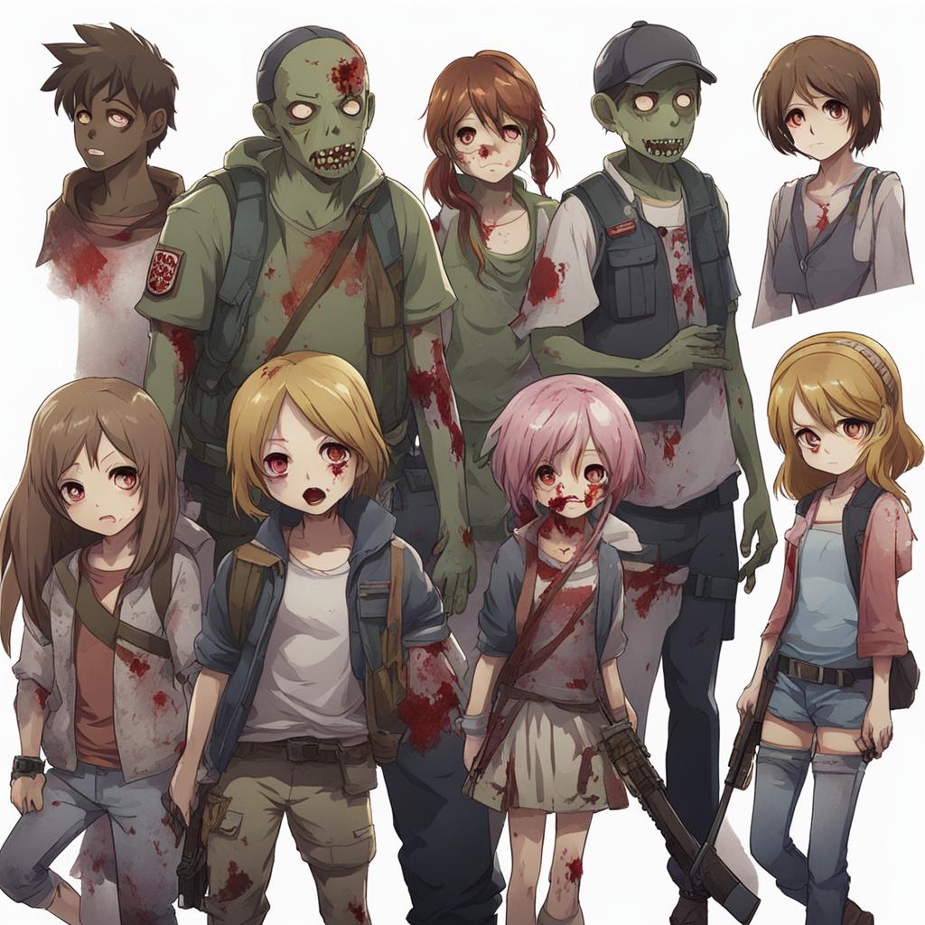 zombie apocalypse survivors - create an artwork of resilient anime characters surviving a zombie apocalypse. 