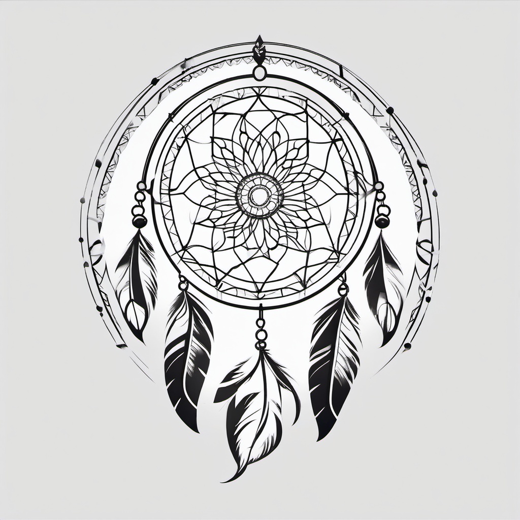 Native American Dream Catcher Tattoo - Tattoo inspired by Native American culture featuring a dream catcher.  simple vector tattoo,minimalist,white background