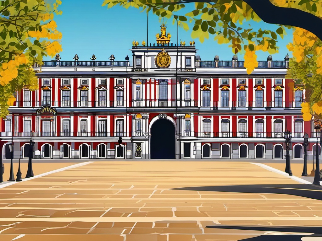 Madrid clipart - Royal Palace of Madrid and Plaza Mayor,  color vector clipart