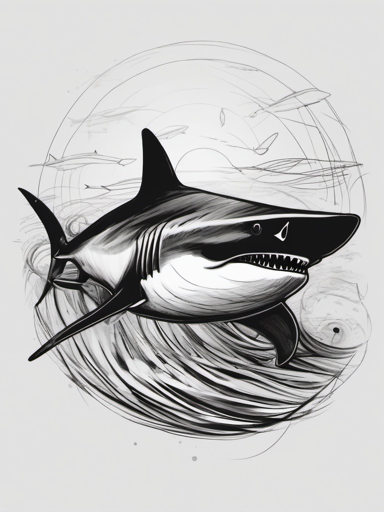 drawing of Requiem shark  minimal rough sketch scribbles,doodles,black and white