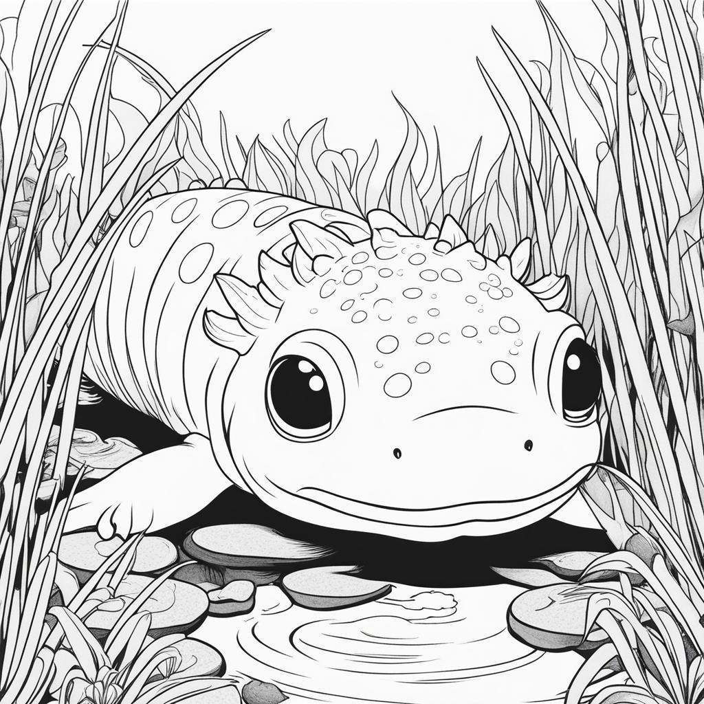 axolotls cute animals coloring page 