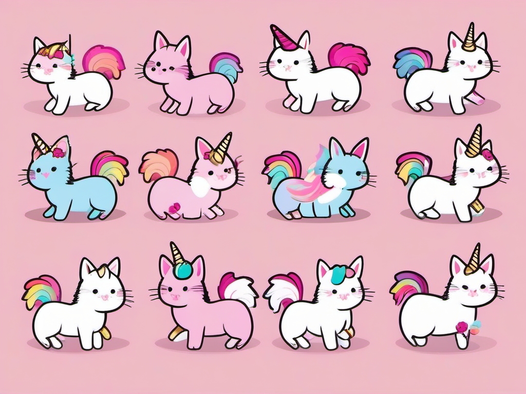 Unicorn Kitty Clipart - A fusion of kittens and unicorns in this adorable and charming clipart set.  vector art, clipart, minimal