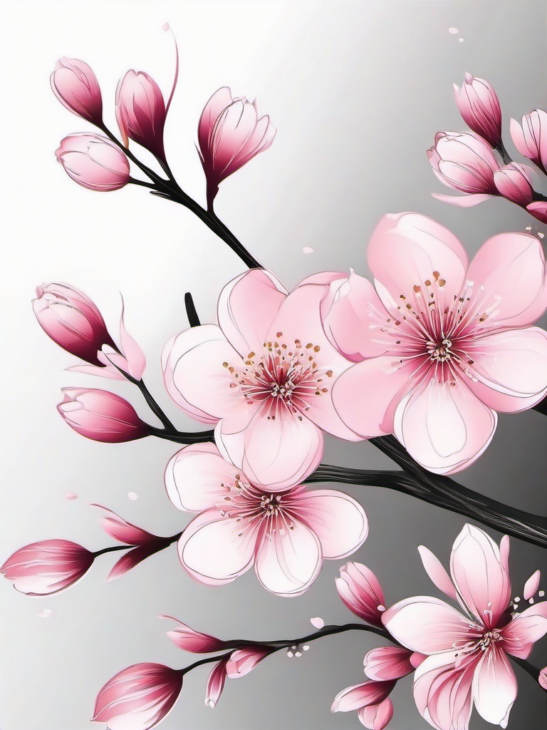 Floral Cherry Blossoms - Soft pink flowers symbolizing spring.  outling,coloring pages,black and whit