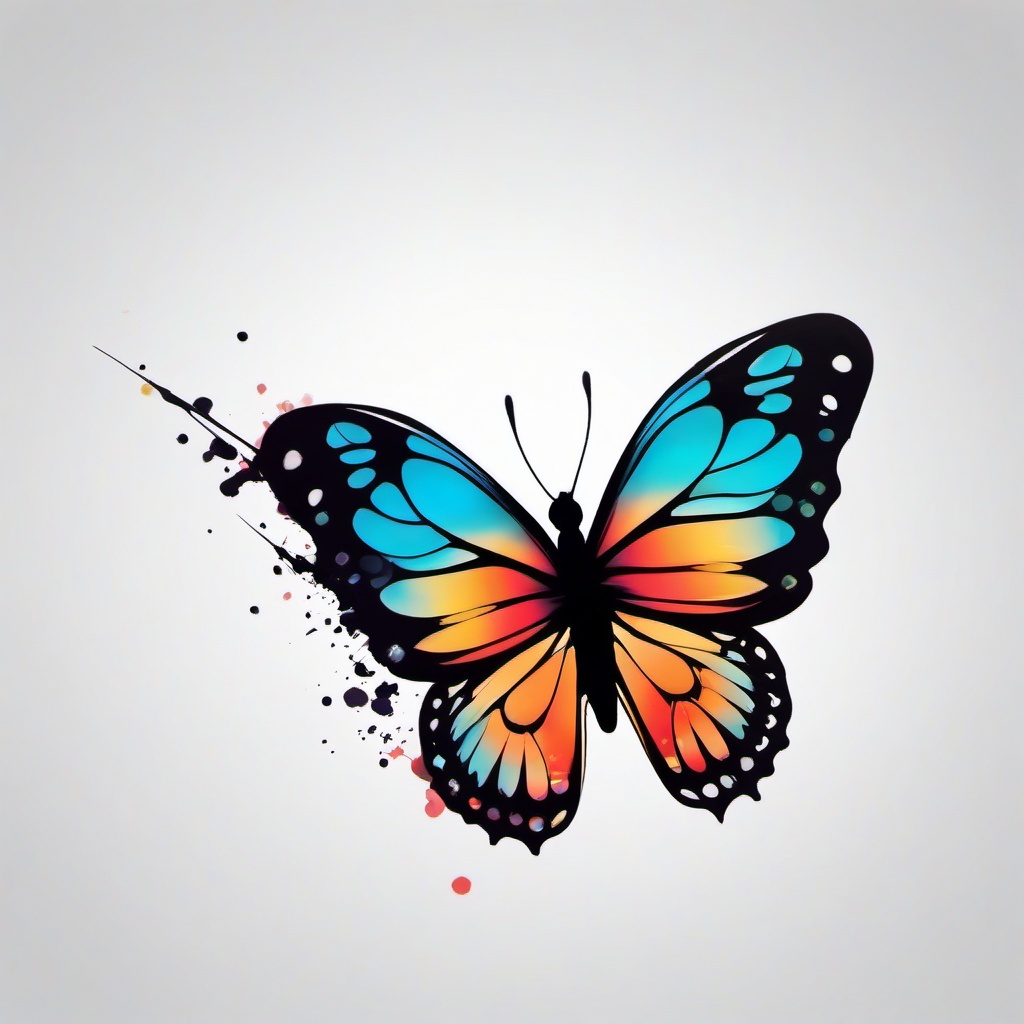 butterfly abstract tattoo  simple color tattoo, minimal, white background