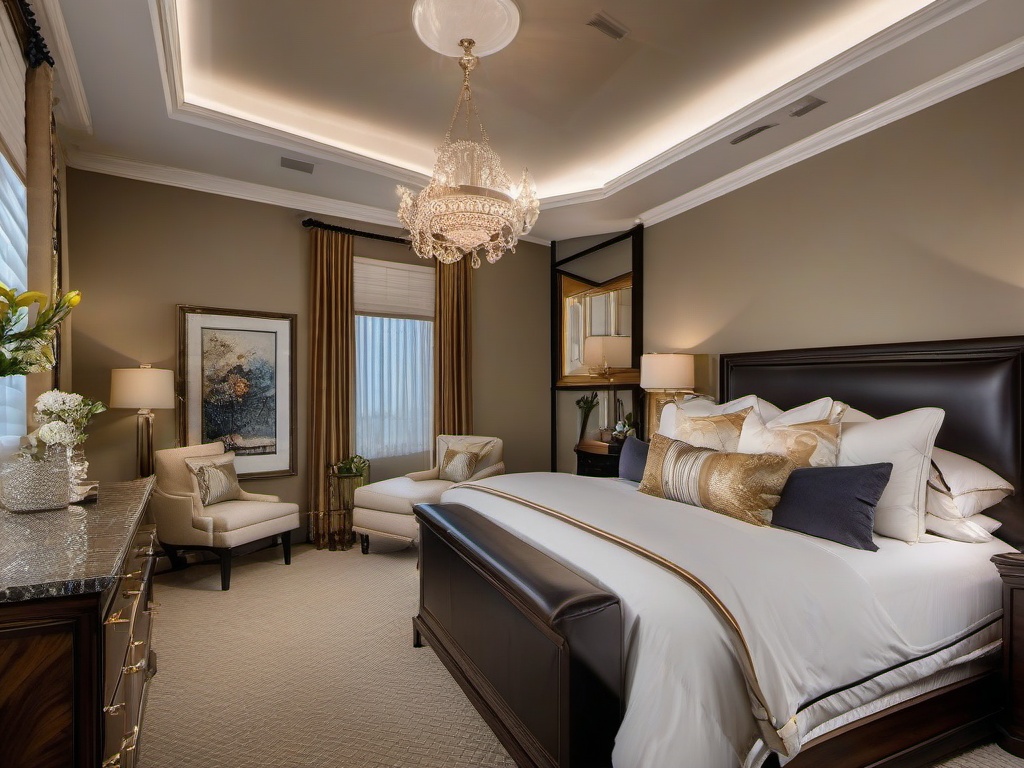 In the guest bedroom, Regency interior design offers a luxurious atmosphere with plush furnishings, tasteful decor, and elegant accents that ensure a memorable stay for visitors.  