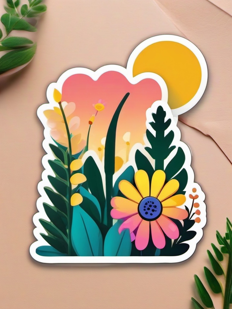 Wildflowers in Meadow Emoji Sticker - Vibrant blossoms in a sunlit meadow, , sticker vector art, minimalist design