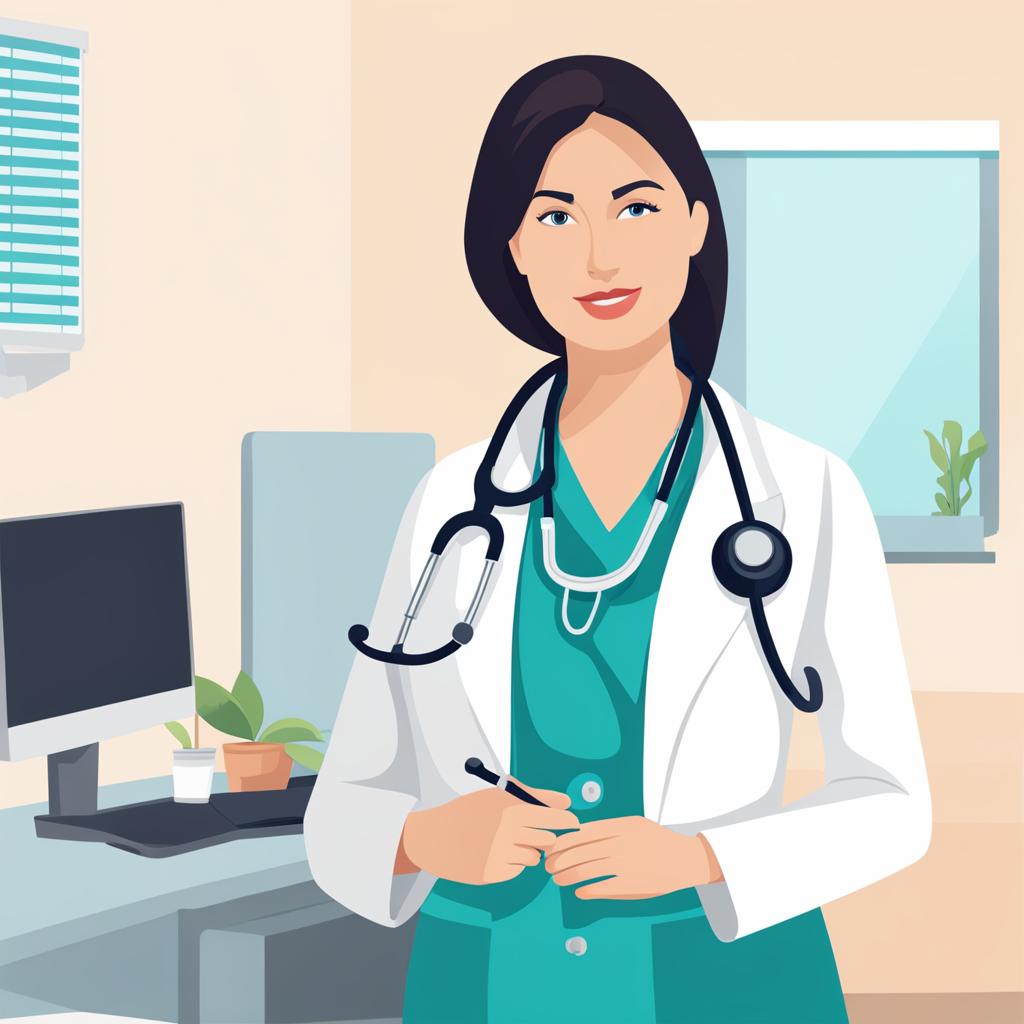 stethoscope clipart - a medical stethoscope, draped around the neck of a dedicated doctor in a hospital room 