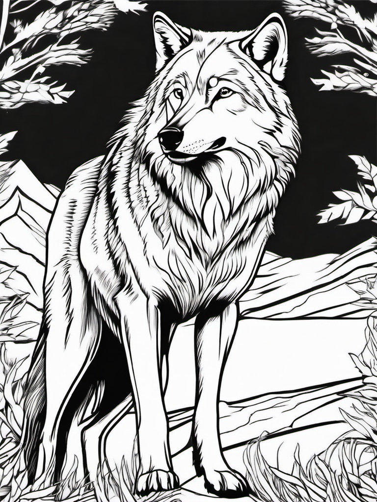 Wolf Coloring Pages - Howling Pack Hunter of the Wild  black outline printable coloring page