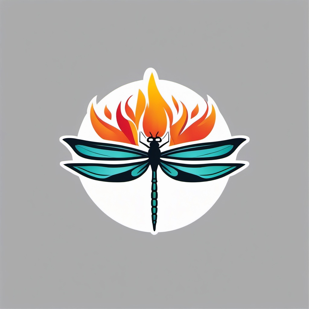 Dragonfly Flame  minimalist design, white background, professional color logo vector art