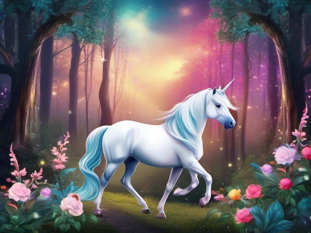 Unicorn Clipart, Enchanting unicorns in a magical forest. 