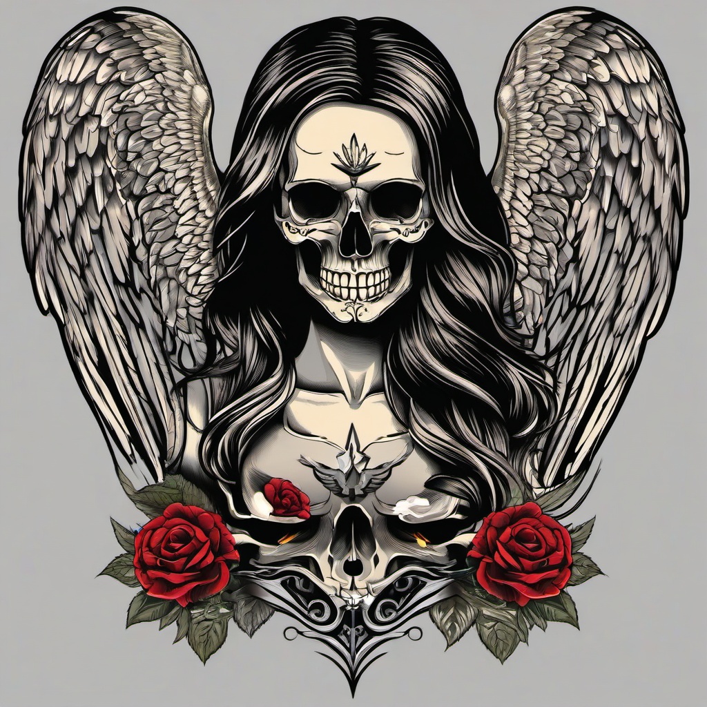 Angel and Skull Tattoo  simple vector color tattoo