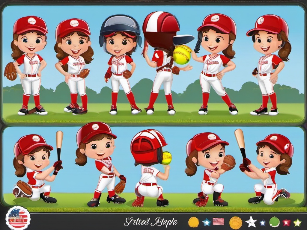 Softball clipart - cute cartoon softball character  