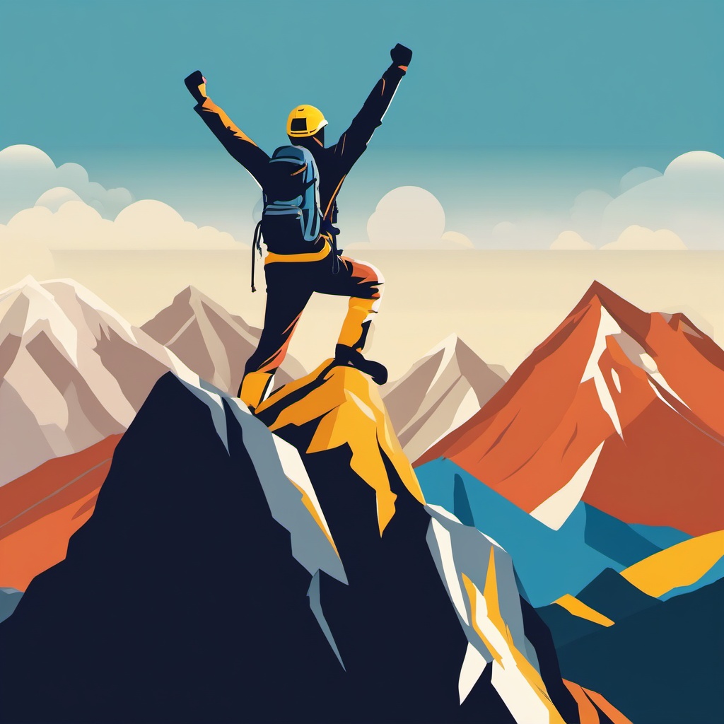 Mountaineer's Triumph Pose clipart - Celebrating a triumphant climb, ,vector color clipart,minimal