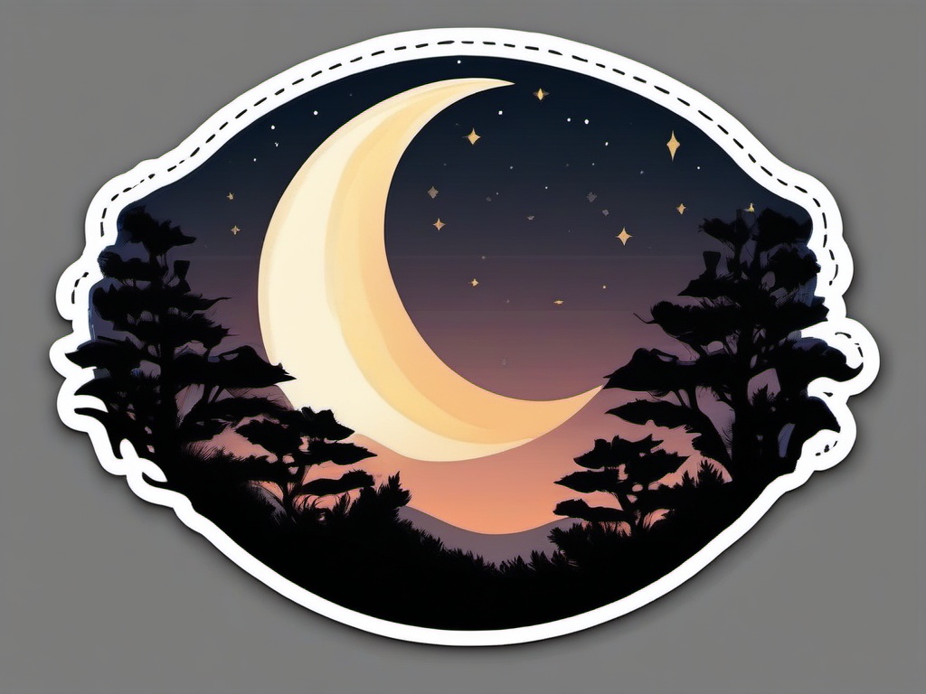 Moonlit Night Sticker - Tranquil night with a crescent moon, ,vector color sticker art,minimal