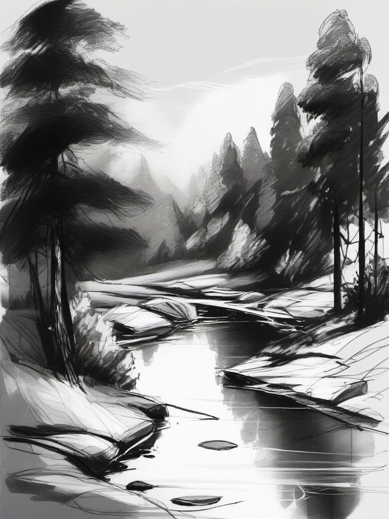 sketch of a scenery  minimal rough sketch scribbles,doodles,black and white