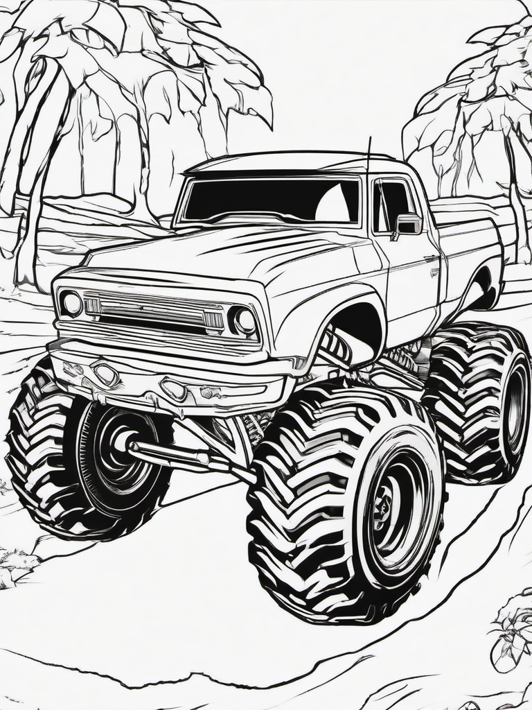 Monster Truck Battle Coloring Pages - Fierce Monster Truck Duel  minimal black outline printable sheet, coloring page