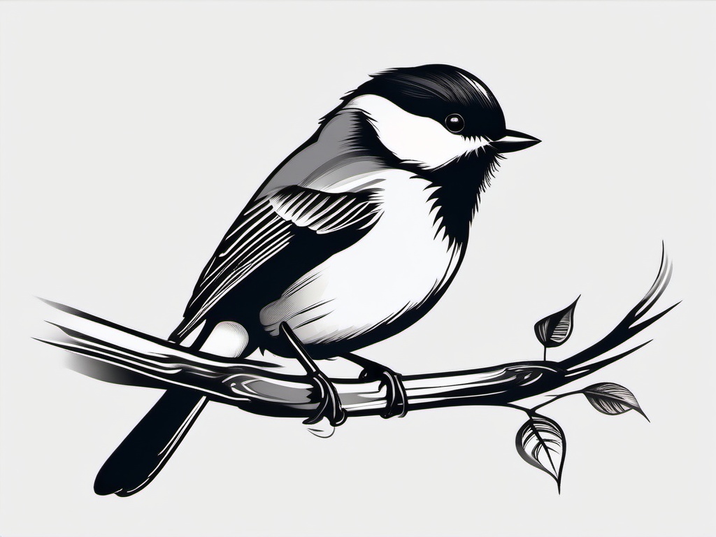 Chickadee Tattoo - Chickadee bird tattoo  minimal tattoo design, white background