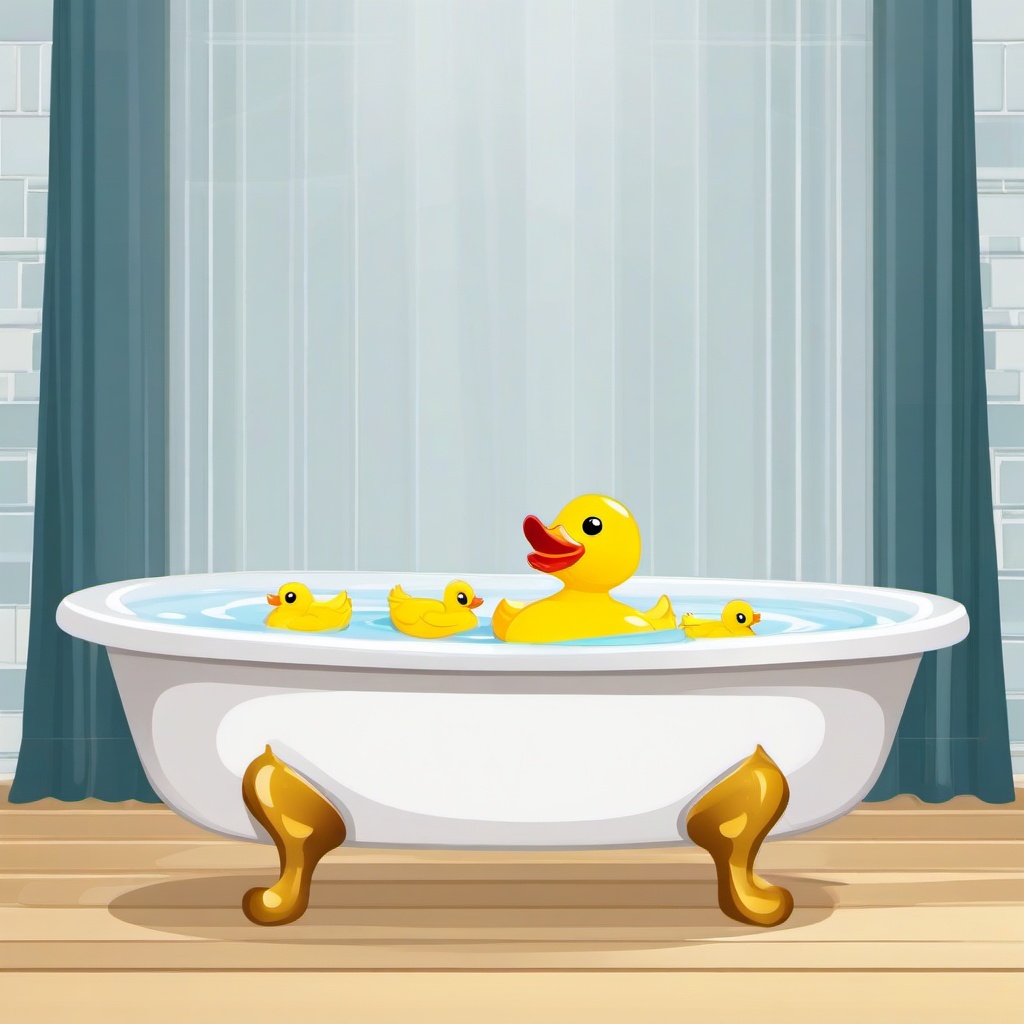 Rubber duck in a bath tub clipart.  vector style illustration, white background