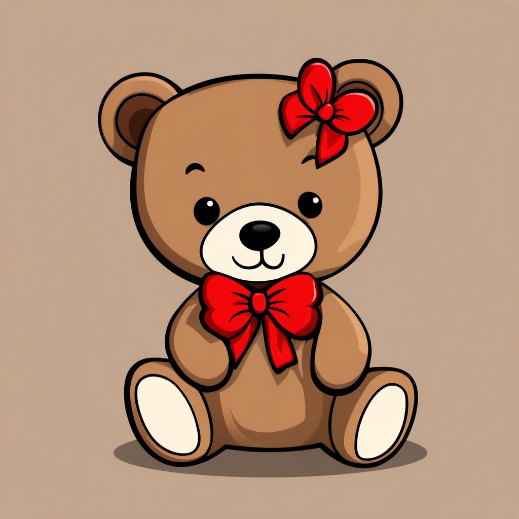 Teddy Bear clipart - cartoon teddy bear with a big red bow  color,minimalist,vector clipart