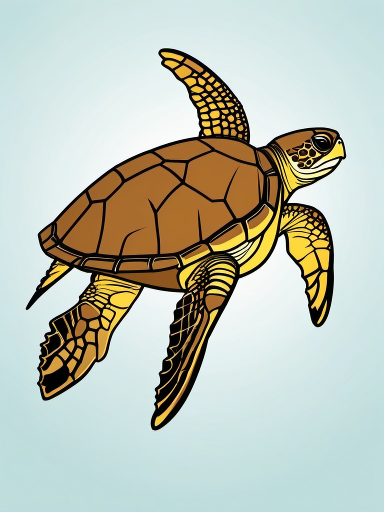 Loggerhead Sea Turtle Clip Art - A loggerhead sea turtle with powerful flippers,  color vector clipart, minimal style