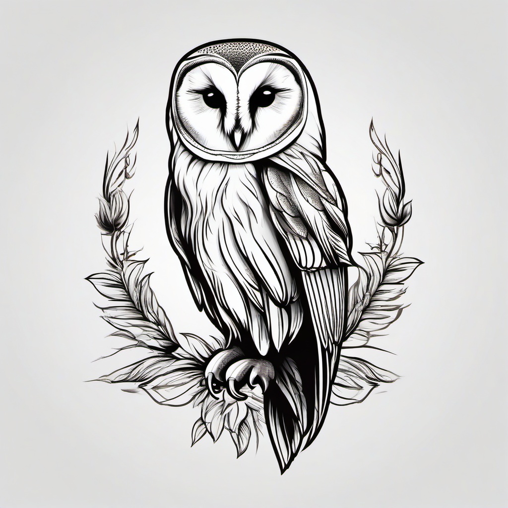 Barn Owl Tattoo Drawing - Infuse artistry into your body art with a drawing-style barn owl tattoo.  simple color tattoo,vector style,white background