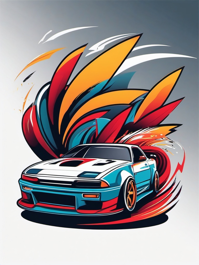 Drift Car Performance Clipart - A drift car performing stylish maneuvers.  color vector clipart, minimal style