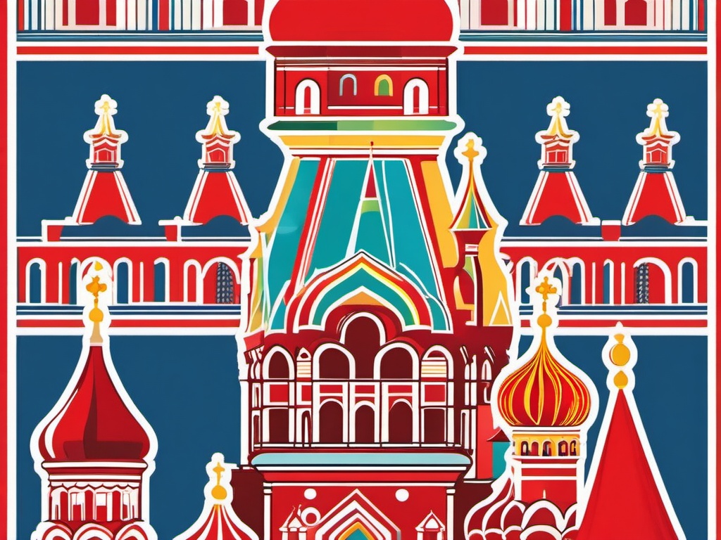 St. Basil's Cathedral Red Square sticker- Colorful cathedral on Moscow's Red Square, , sticker vector art, minimalist design