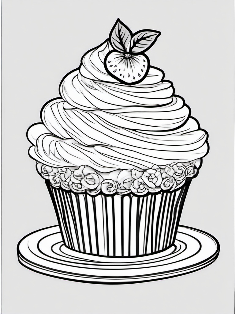 Cake Coloring Pages - Vanilla cupcake with strawberry frosting  simple coloring pages