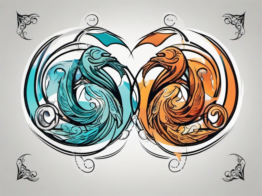 gemini pisces tattoo  simple vector color tattoo