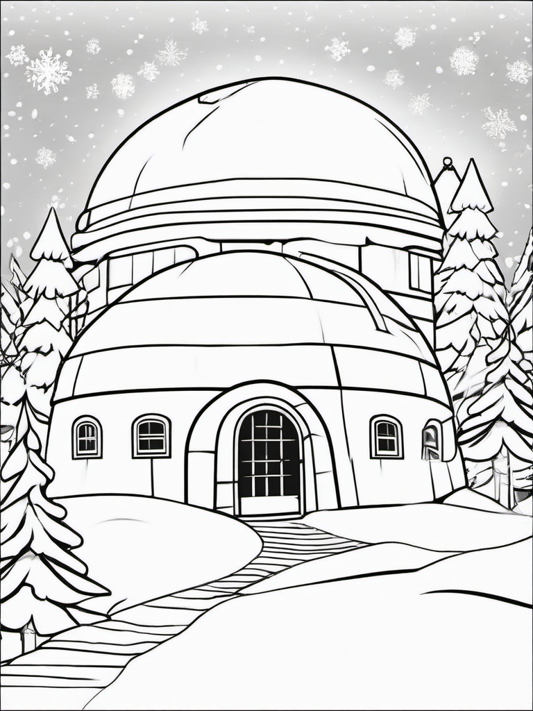 Winter Igloo Scene Coloring Pages - Igloos in Arctic Winter Wonderland  minimal black outline printable sheet, coloring page