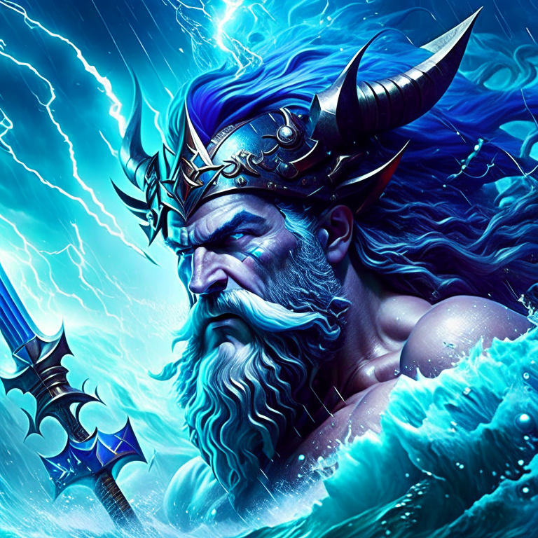 triton sorcerer with control over water and storms, summoning tidal waves and lightning. 