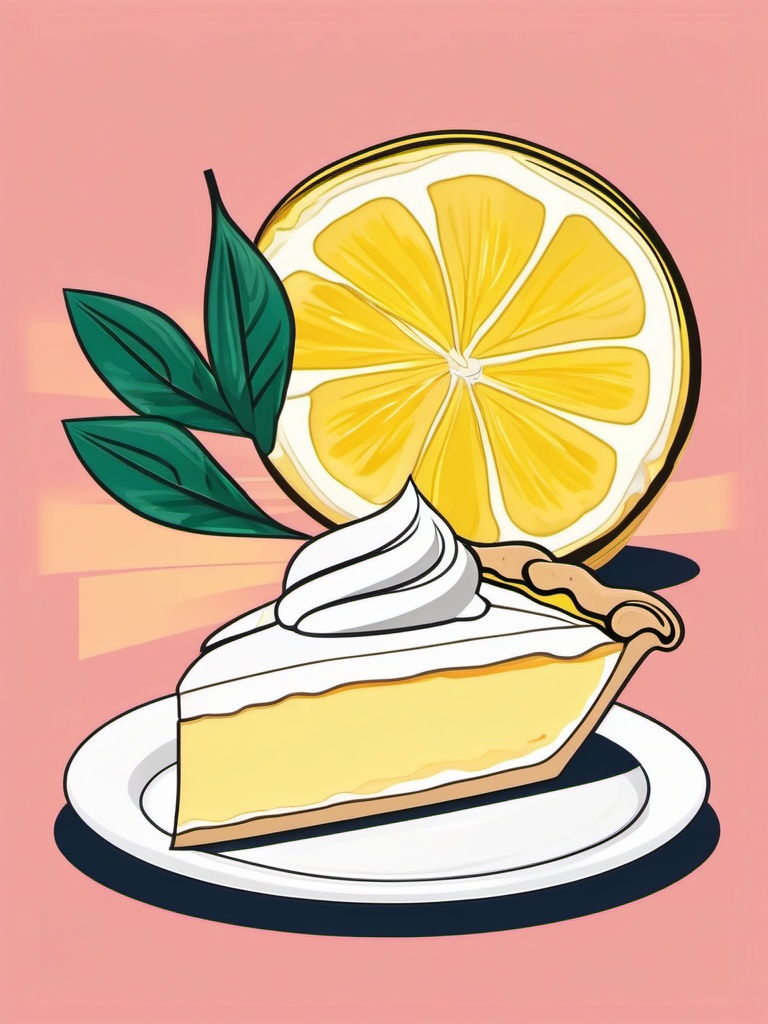 Lemon Meringue Pie Slice Clipart - A slice of lemon meringue pie with lemon slices.  color vector clipart, minimal style